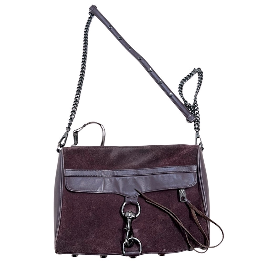 Rebecca Minkoff Large Mac Handbag Wine Red Suede Leather Chain Crossbody Bag